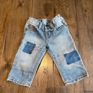 Baby Gap Light Wash Denim Jeans Patchwork Elastic Waist Size 3-6 Months